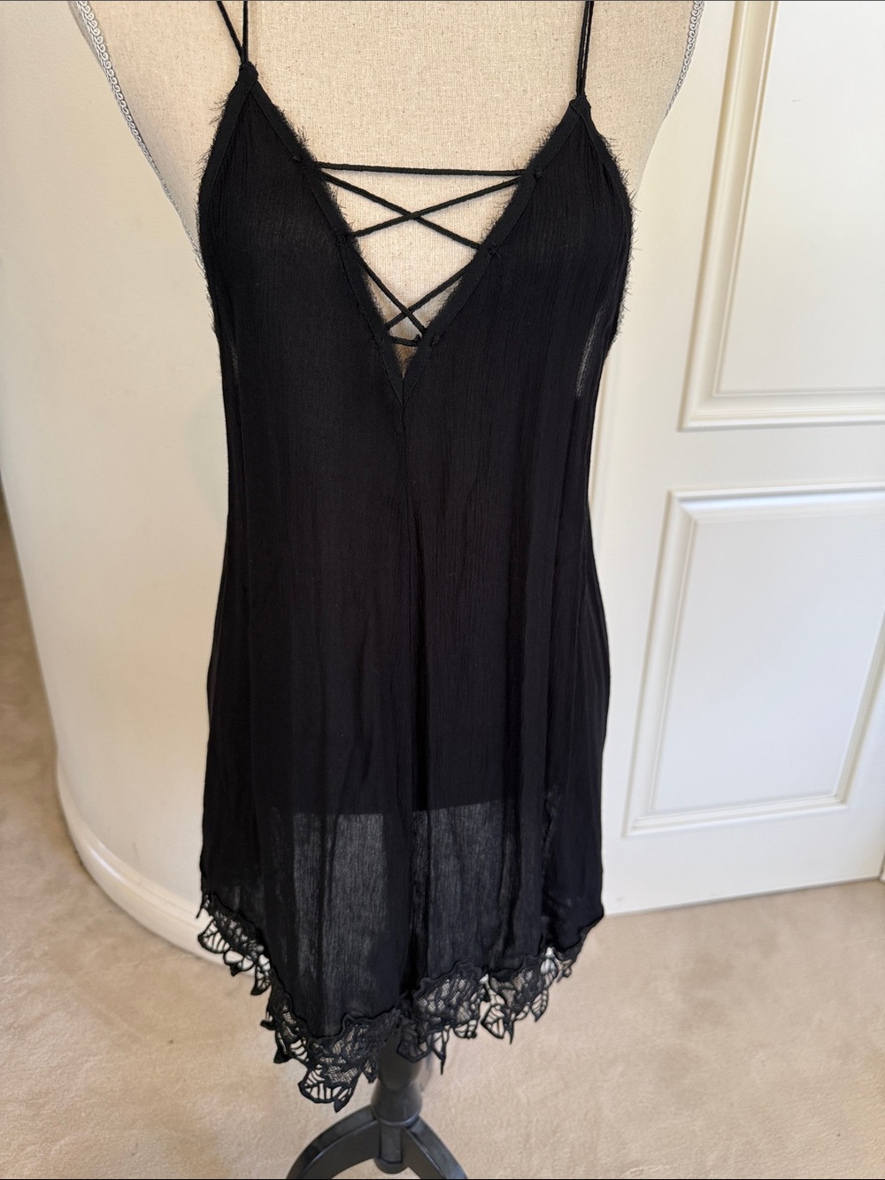 Free People Black Textured Dress with Tag Detail